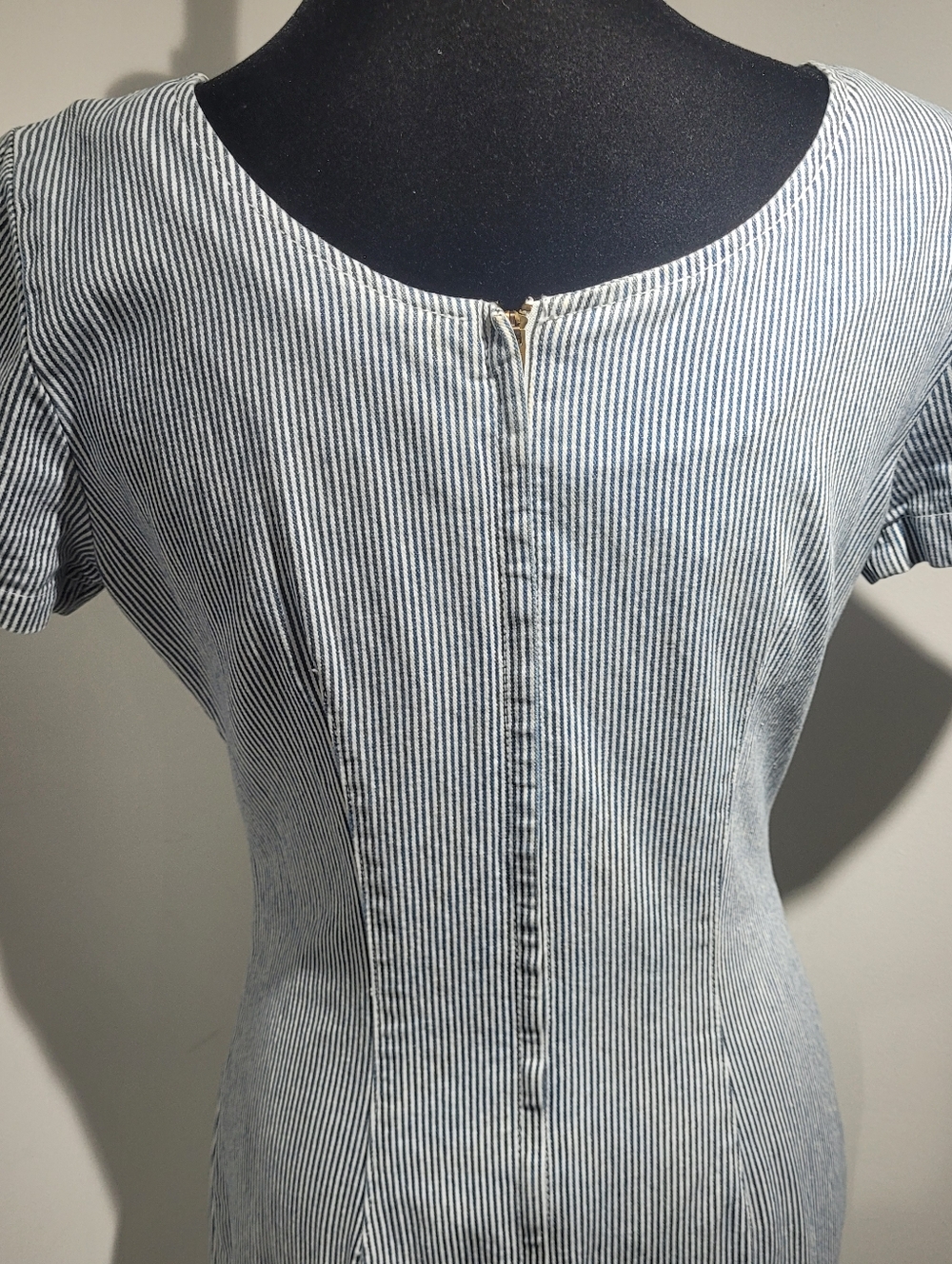 Light Blue Pinstripe Maxi Dress with Side Button Detail - Picture 7 of 10